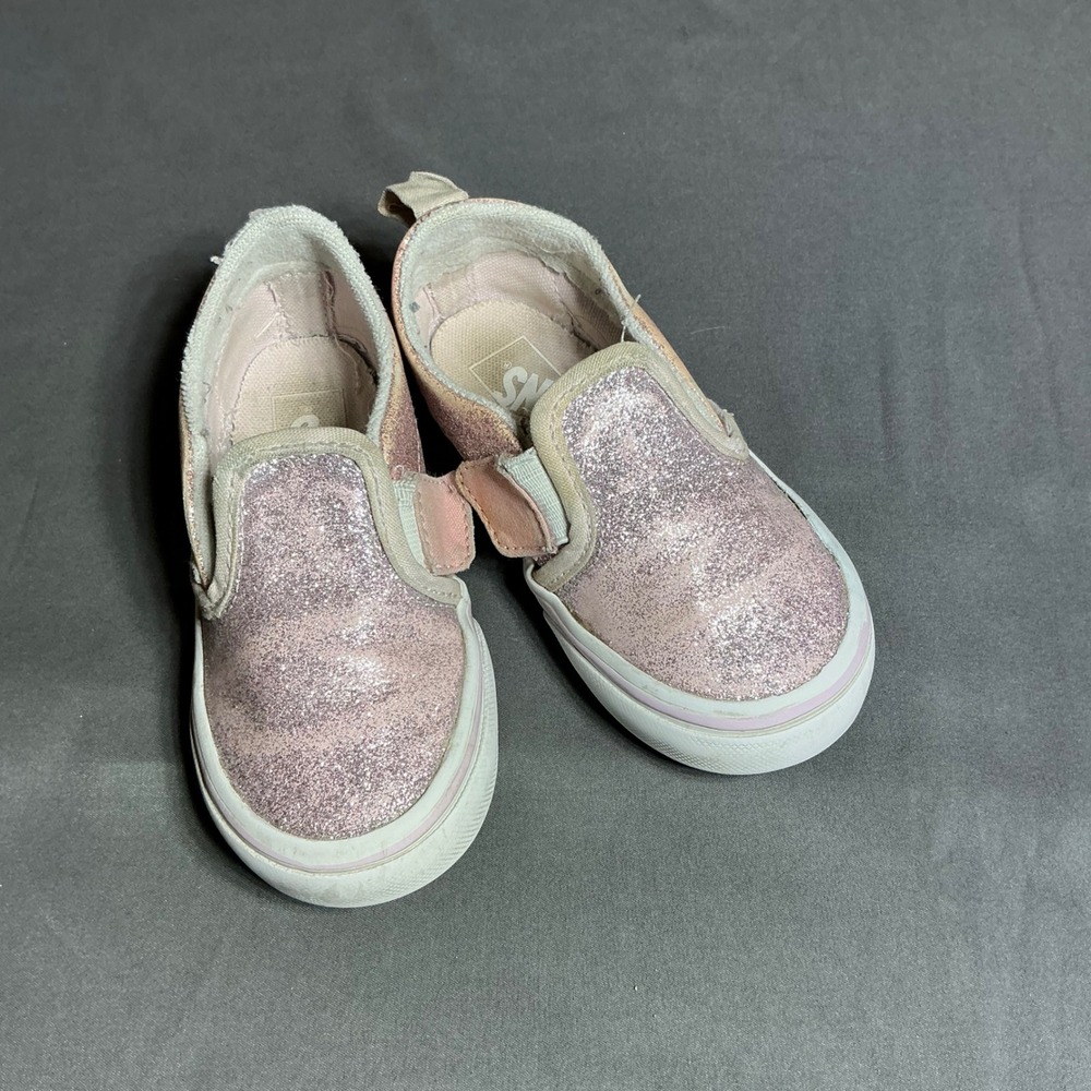 Vans Toddler Slip-On V Pink Glitter Sparkle Sneakers Shoes Size 8.5 Toddler